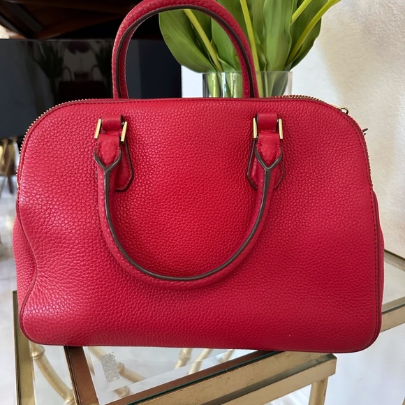 Tory Burch Cherry Red Robinson Satchel Pebbled Leather - Picture 4 of 9